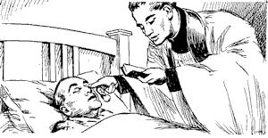 The priest annoints each of the 5 senses with Holy Oil.